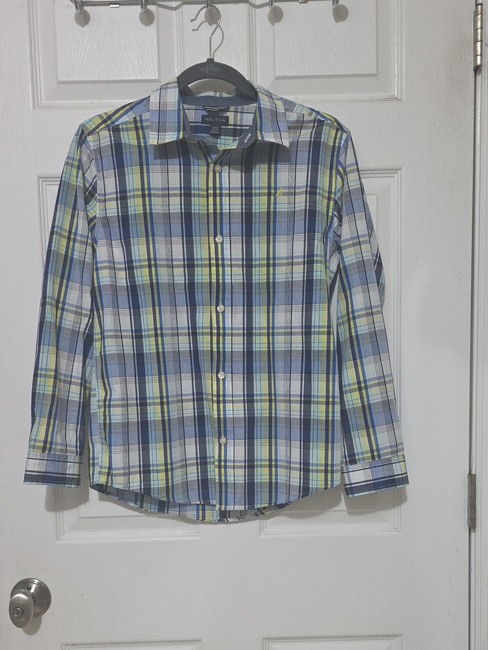 Nautica Boys’s Blue, Yellow & White Plaid Button-Down Shirt